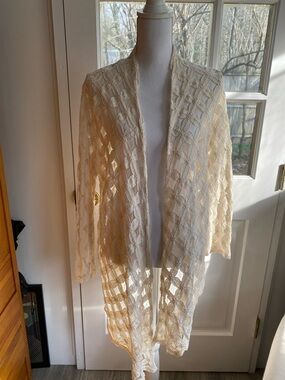 SML Sport Open-Front Crochet Duster Cardigan in Cream